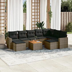 vidaXL Salon de jardin avec coussins 10 pcs gris résine tressée