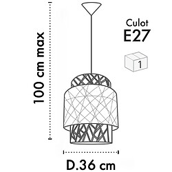 Acheter Sampa Eclairage plafond design Quito 160cm réglable rotin et tissu blanc compatible LED