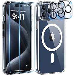 Coque Silicone Transparente Compatible Magsafe + Verres Trempes et Protections Camera Arriere X2 Pour iPhone 15 Pro Max Little Boutik® 