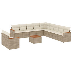 vidaXL Salon de jardin avec coussins 12 pcs beige résine tressée