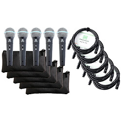 Pronomic Microphone Vocal DM-58 -B avec Interrupteur Set de 5 avec 5 x 5m câble XLR