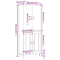 vidaXL Buffet haut Noir 69,5x34x180 cm Bois d'ingénierie pas cher