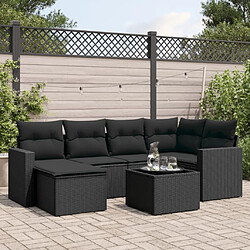 vidaXL Salon de jardin 7 pcs avec coussins noir résine tressée