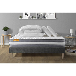 Septnuits Pack Memo Plus 140 x 200 cm GRIS PACK matelas + sommier kit gris 140x200 Memo Plus Mémoire de forme + 2 oreillers + couette