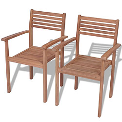 vidaXL Chaises empilables de jardin lot de 2 Bois de teck solide