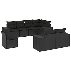 vidaXL Salon de jardin 8 pcs avec coussins noir résine tressée