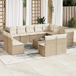 vidaXL Salon de jardin avec coussins 13 pcs beige résine tressée