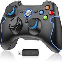 Winkoo.fr Manette PC sans Fil, Manette PC Connectée par USB, Manette PS3 avec Double Vibration et Turbo, Compatible pour PC et PS3 - Bleu et Noir