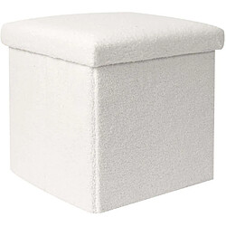 The Home Deco Factory Pouf coffre pliable en bouclette blanc.