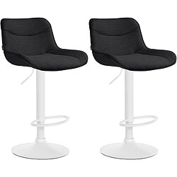 Decoshop26 Lot de 2 tabourets de bar x1 avec coutures décoratives en tissu noir pied en trompette métal blanc 10_0004462