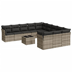 vidaXL Salon de jardin avec coussins 12 pcs gris clair résine tressée