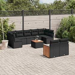 vidaXL Salon de jardin 10 pcs avec coussins noir résine tressée 