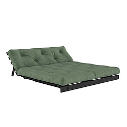 Acheter Inside 75 Canapé convertible futon ROOTS pin laqué noir matelas 160 x 200 cm coloris vert olive