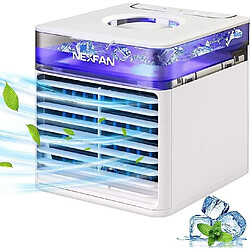 Mini Refroidisseur d'Air Portable, NexFan Mini Ventilateur de Climatiseur Portable Refroidisseur évaporatif Personnel 4 en 1, humidificateur avec Lumière LED 7 Couleurs (Blanc)