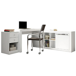 Vente-Unique Bureau d'angle - 2 tiroirs et 2 portes - Coloris : Blanc - EVAN