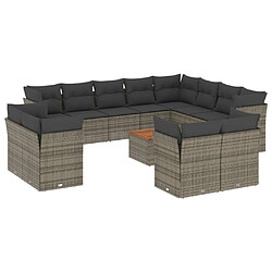 vidaXL Salon de jardin avec coussins 13 pcs gris résine tressée