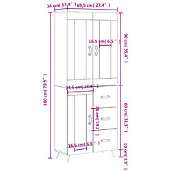 vidaXL Buffet haut Blanc brillant 69,5x34x180 cm Bois d'ingénierie pas cher