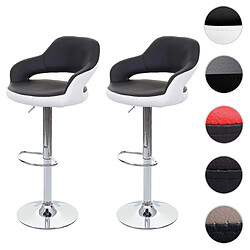 Mendler 2x tabouret de bar HWC-F16, chaise de comptoir avec dossier, rotatif, similicuir ~ noir/blanc