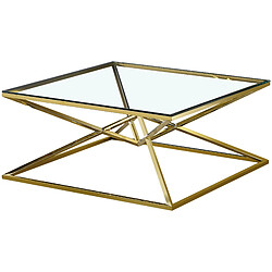 Avis Vivenla Table basse design carré en acier inoxydable poli doré et plateau en verre trempé transparent L. 100 x P. 100 x H. 43 cm collection PARMA