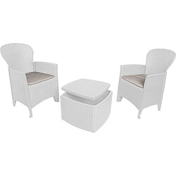 Alter Ensemble de jardin avec coussins, 2 fauteuils et 1 table conteneur d'extérieur, Made in Italy, couleur blanche