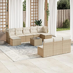 vidaXL Salon de jardin 11 pcs avec coussins beige résine tressée 