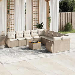 vidaXL Salon de jardin 11 pcs avec coussins beige résine tressée 