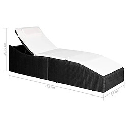 vidaXL Chaise longue avec coussin Résine tressée Noir pas cher