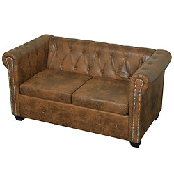 vidaXL Canapé Chesterfield 2 places cuir artificiel marron