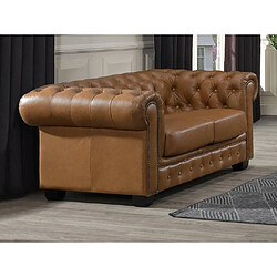 Acheter Vente-Unique Canapé chesterfield 2 places BRENTON 100% cuir de buffle premium - Caramel vintage