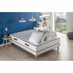 DEKO DREAM Sommier à ressorts 140 x 190 cm + matelas équilibré 24 cm + couette + 2 oreillers 