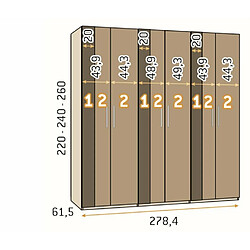 Inside 75 Armoire blanche 278,4 x 60 x 240 cm structure standard 6 portes kubica