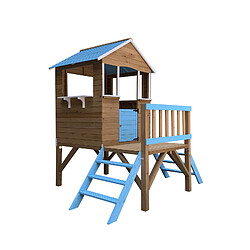 Maisonnette en Bois pour Enfants Robincool Blue Melody 198x170x197 cm 3,23 m² avec 2 Hauteurs, Porche, Garde-Corps et Escaliers 