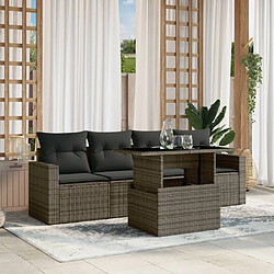 vidaXL Salon de jardin 5 pcs avec coussins gris résine tressée