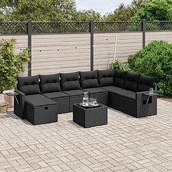 Maison Chic Ensemble Tables et chaises d'extérieur 9 pcs avec coussins,Salon de jardin noir résine tressée -GKD895290