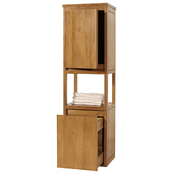 Mendler Armoire haute en teck HWC-M71, armoire de salle de bain Étagère de salle de bain, teck de qualité B-Grade (bois de cœur, 20-30 ans), 141x41x36cm