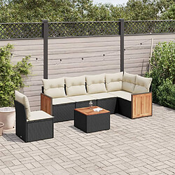 vidaXL Salon de jardin 7 pcs avec coussins noir résine tressée