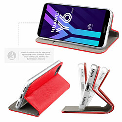 Moozy Case Flip Cover pour Huawei Y6 2018, Rouge - Étui à Rabat Magnétique Intelligent avec Porte-Cartes et Support