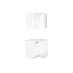 Vente-Unique Caissons d'angle de cuisine - 1 meuble bas & 1 meuble haut - 2 portes - Blanc brillant - TRATTORIA 