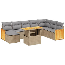 vidaXL Salon de jardin avec coussins 9 pcs beige résine tressée