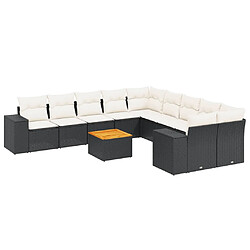 vidaXL Salon de jardin 11 pcs avec coussins noir résine tressée