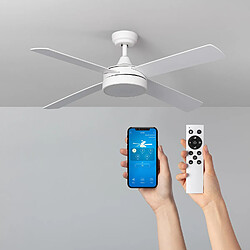 Ledkia Ventilateur de Plafond Silencieux Timor Blanc 132cm Moteur DC WiFi Blanc