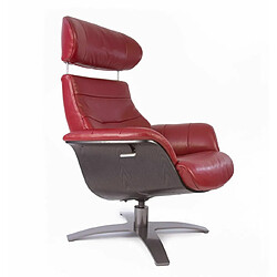 MY NEW DESIGN Fauteuil Relax Design Cuir Rouge - Coque Bois en Chêne Noir - VEGA