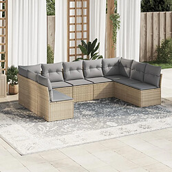 vidaXL Salon de jardin avec coussins 9 pcs beige résine tressée