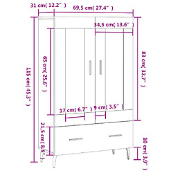 vidaXL Buffet haut chêne fumé 69,5x31x115 cm bois d'ingénierie pas cher