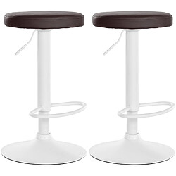 Decoshop26 Lot de 2 tabourets de bar design simple avec assise en synthétique marron et cadre métal blanc TDB10678 