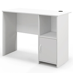 Helloshop26 Bureau moderne avec armoire bureau d'etude avec trous pour câbles et etagère ouverte, bureau avec rangement poste de travail compact blanc 20_0008016