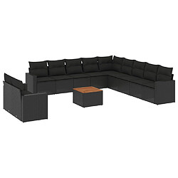 vidaXL Salon de jardin 12 pcs avec coussins noir résine tressée