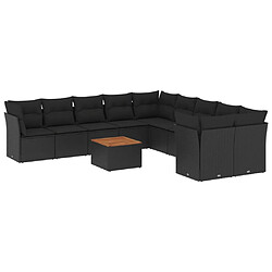 vidaXL Salon de jardin 11 pcs avec coussins noir résine tressée