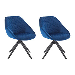 Vente-Unique Lot de 2 chaises pivotantes en velours et métal noir - Bleu foncé - PRICILE