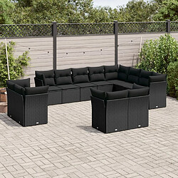 vidaXL Salon de jardin 12 pcs avec coussins noir résine tressée